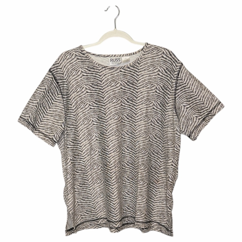 RUSS DESIGNED FOR PLUS WOMENS SHORT SLEEVE ANIMAL PRINT TOP SIZE 1X